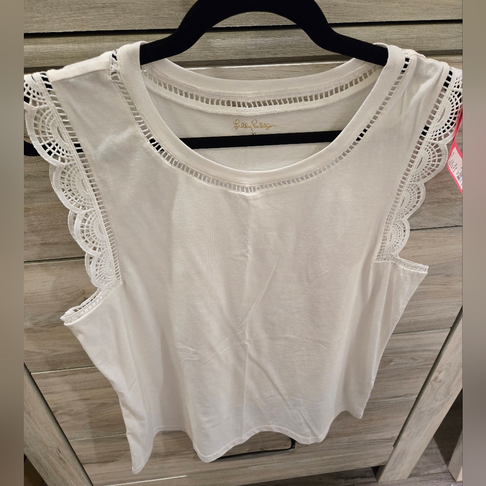 Lilly Pulitzer White Lace Trim Tank Top
